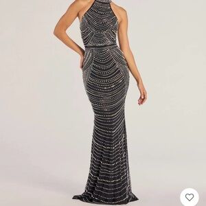 BRAND NEW Windsor Black Halter With Rhinestones and Faux Pearls Mermaid Dress